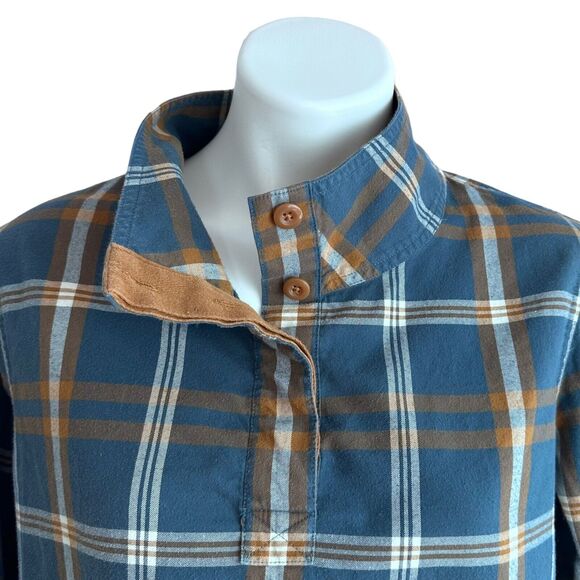 LL Bean Flannel Top Green Plaid Pullover Heritage High Neck Button Pockets Sz M - Picture 5 of 16